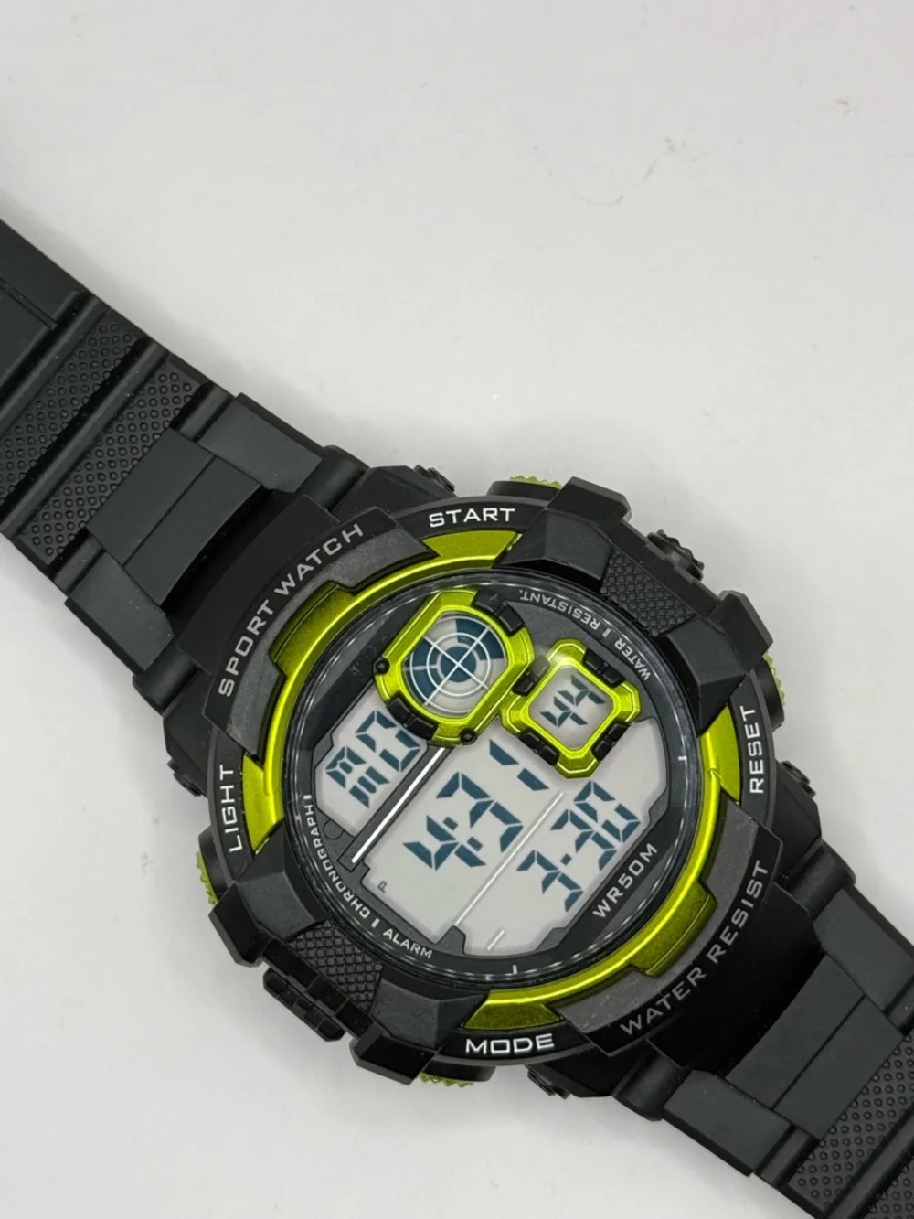 George Men's Digital Sport Wristwatch Plastic Strap Black Yellow Bezel Beautiful